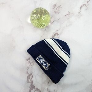Vintage Ford Beanie Knit Cap Blue Winter Dealership Patch Reversible 90s